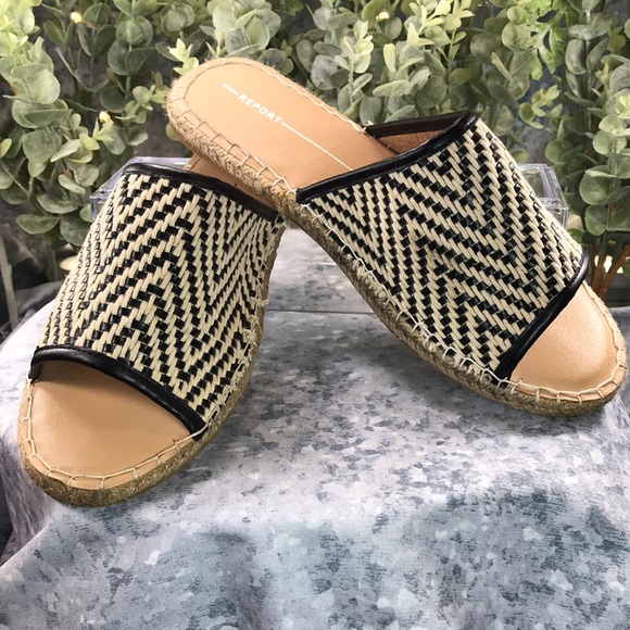 Report Claude Natural & Black Weave Espadrille Slides Women’s 9M☀️Like NEW☀️ - Picture 8 of 8